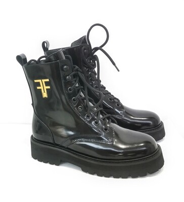​Shiny leather combat boots
