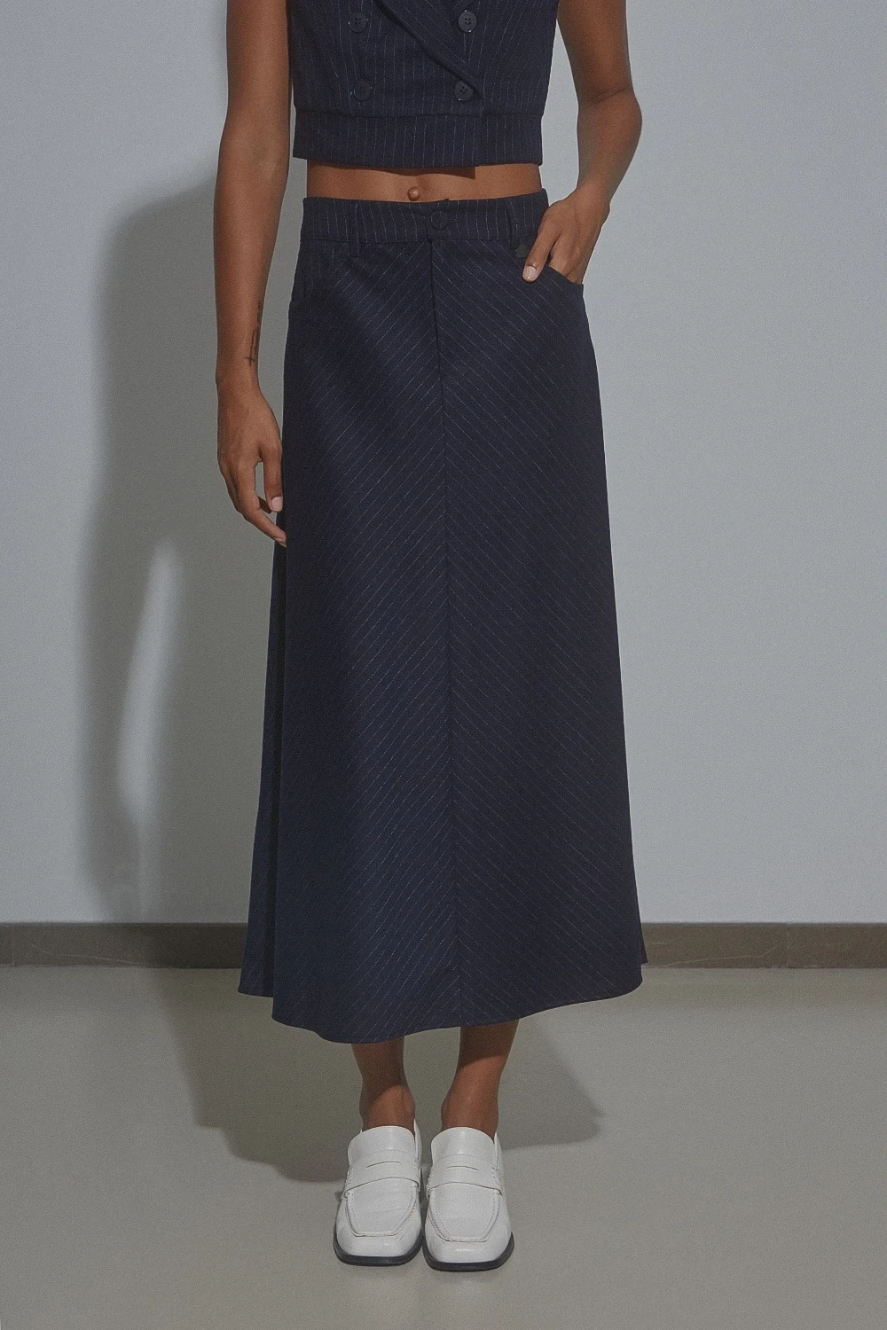 ​Pinstriped midi skirt