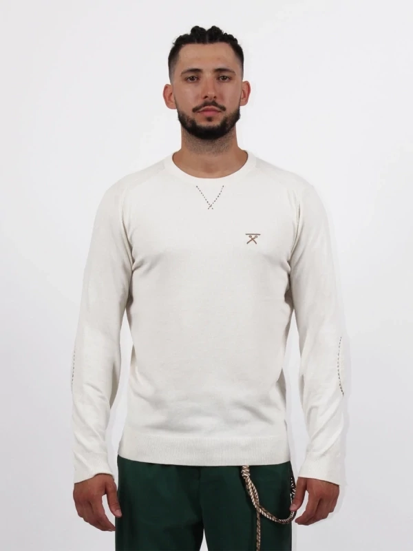 Crew-neck sweater with elbow patches