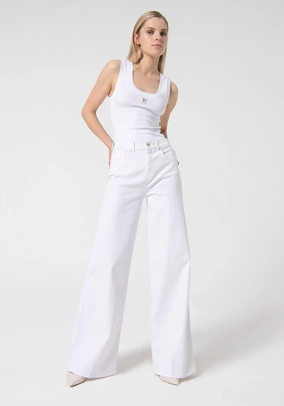 Jeans wide leg in denim bianco