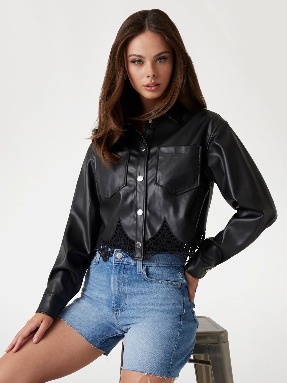 ​​Cropped faux leather jacket