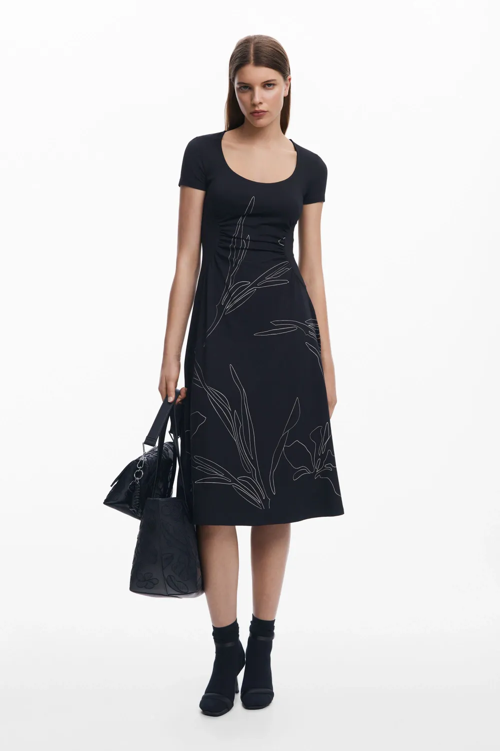 Midi dress with U-neck