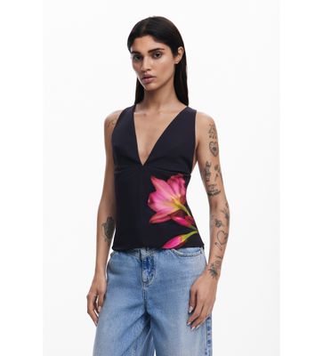 V-neck top with colorful flower print
