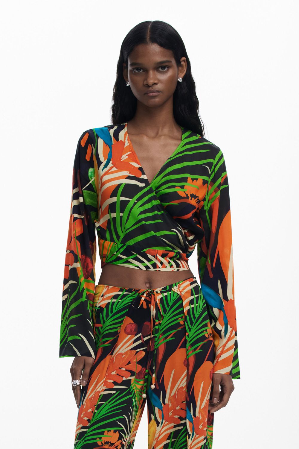 Crossover Top with tropical print