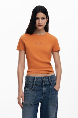 Basic T-shirt with rhinestone logo
