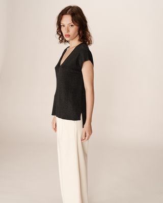 Lurex sweater with V-neck