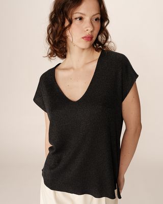 Lurex sweater with V-neck