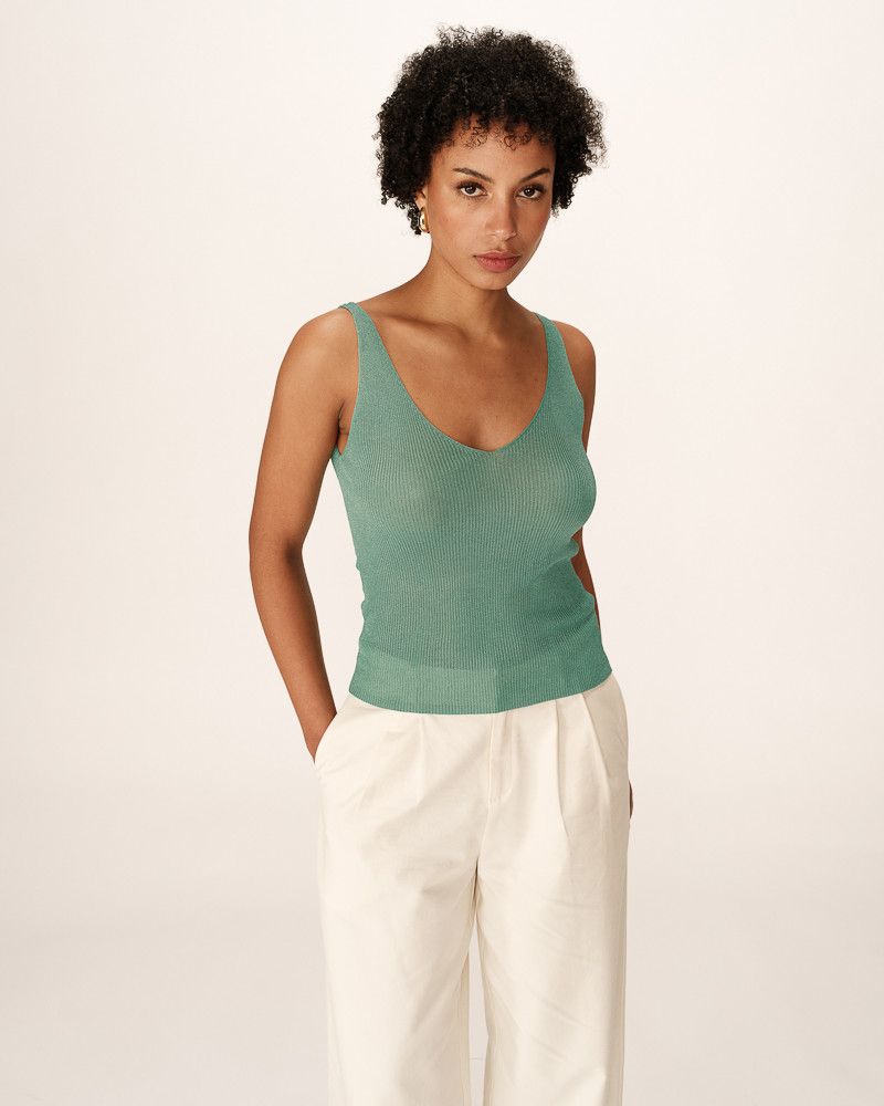 Ribbed lurex knit tank top