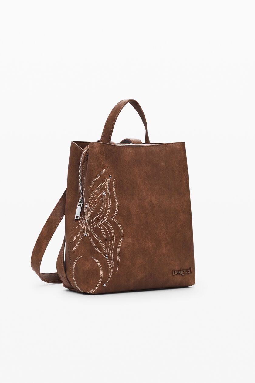 Eco-leather backpack with embroidery