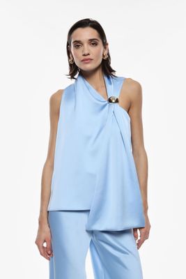 Satin top with asymmetrical neck