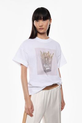 Crewneck T-shirt with rhinestones