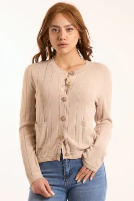 ​Crewneck cardigan with gold buttons