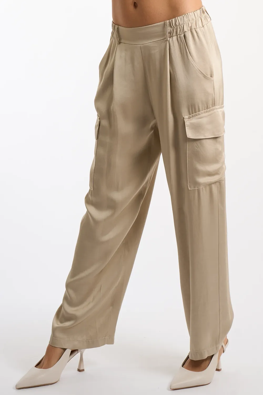 Wide cargo satin pants