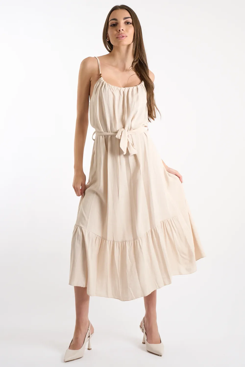 Long linen-effect dress