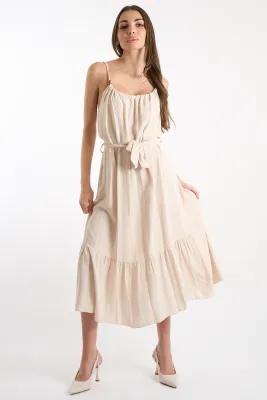 Long linen-effect dress