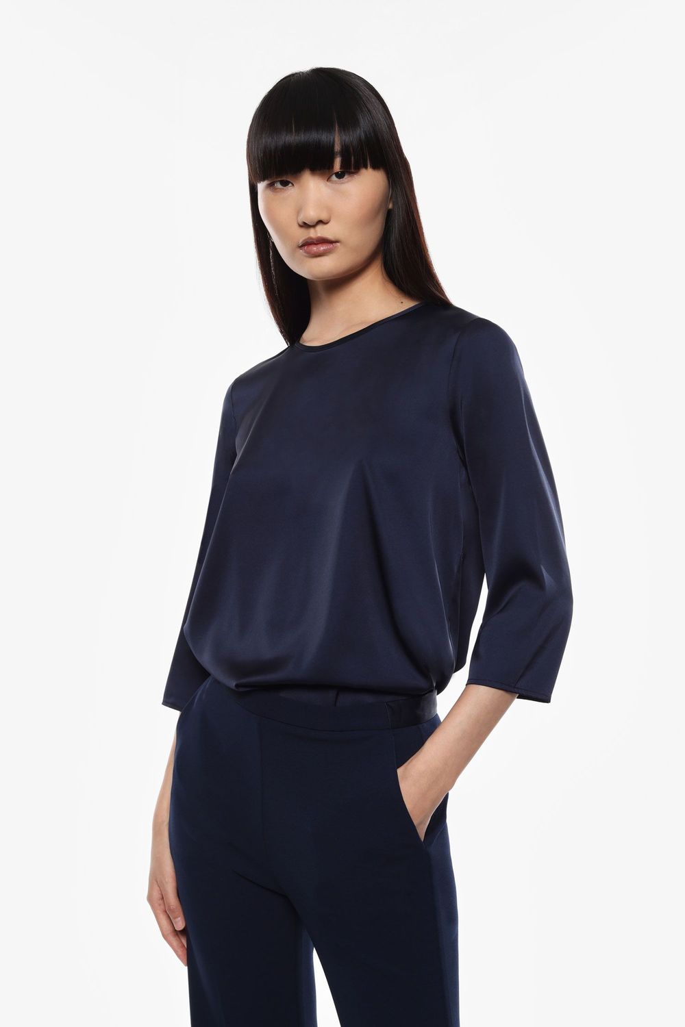 ​​Satin crewneck blouse​