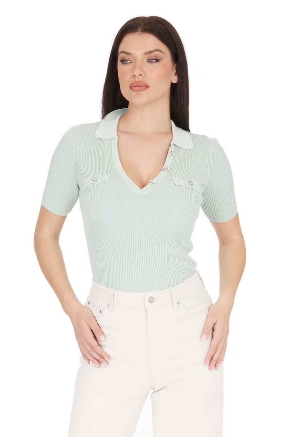 ​Slim-fit polo shirt with jewel buttons