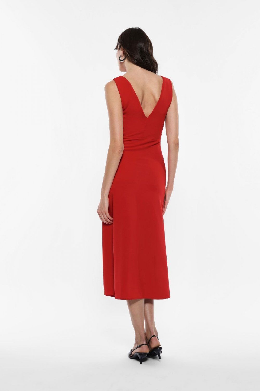 Long slim-fit dress with drapes