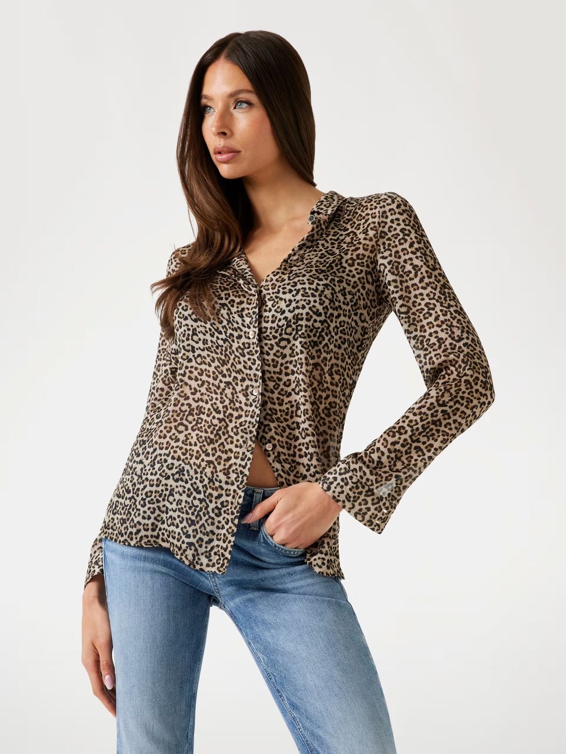 ​Animalier print chiffon shirt