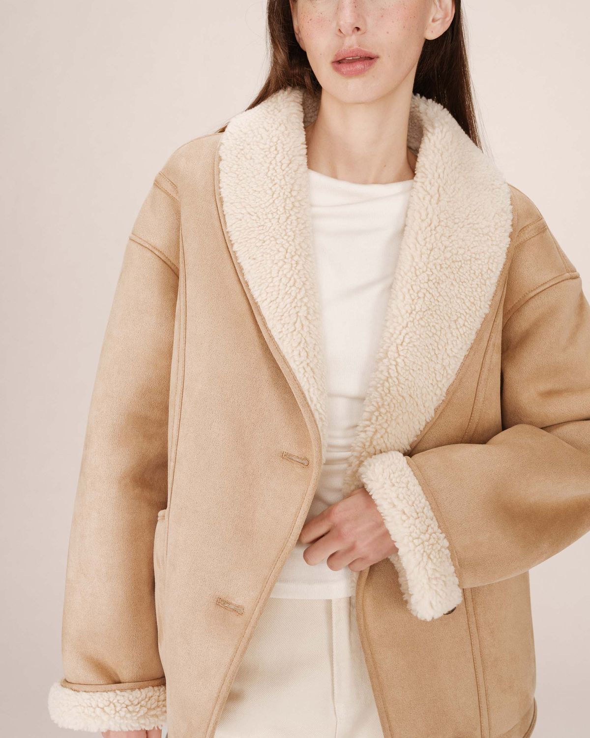 Suede faux sheepskin coat