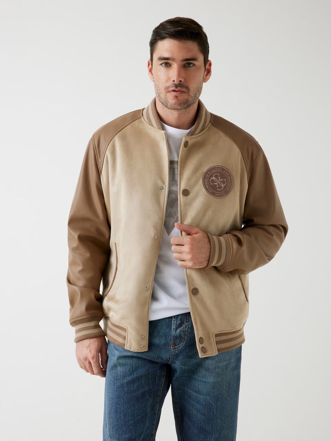 ​Faux leather bomber jacket with patch