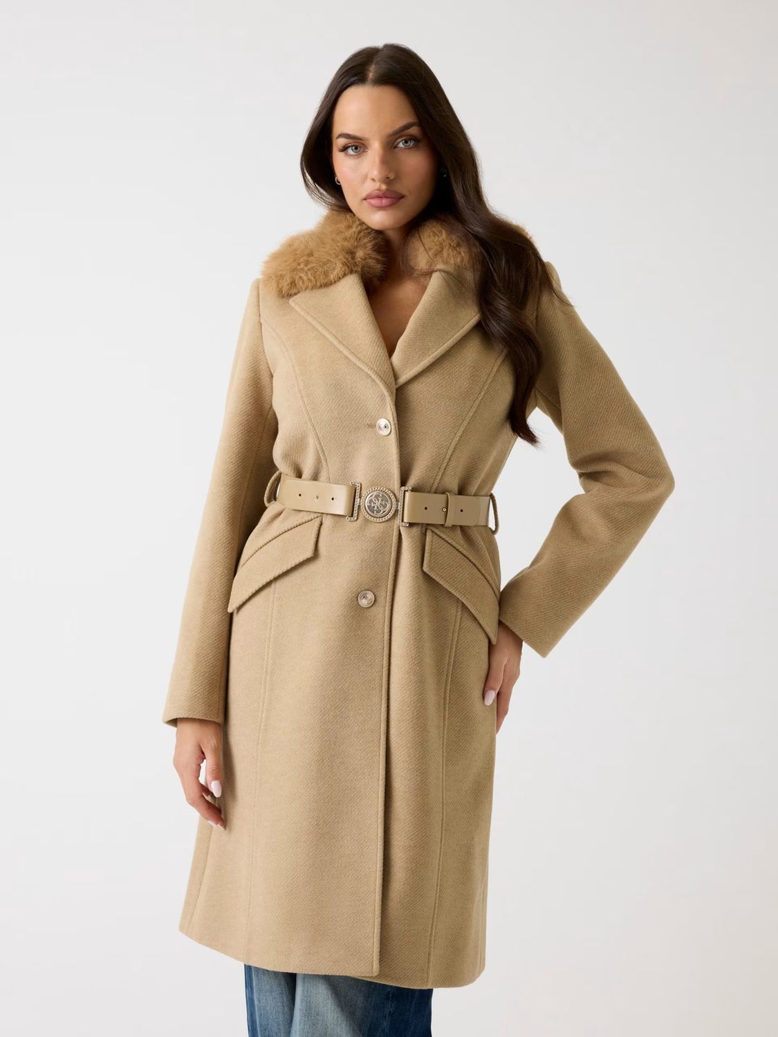 ​Wool blend midi coat with belt