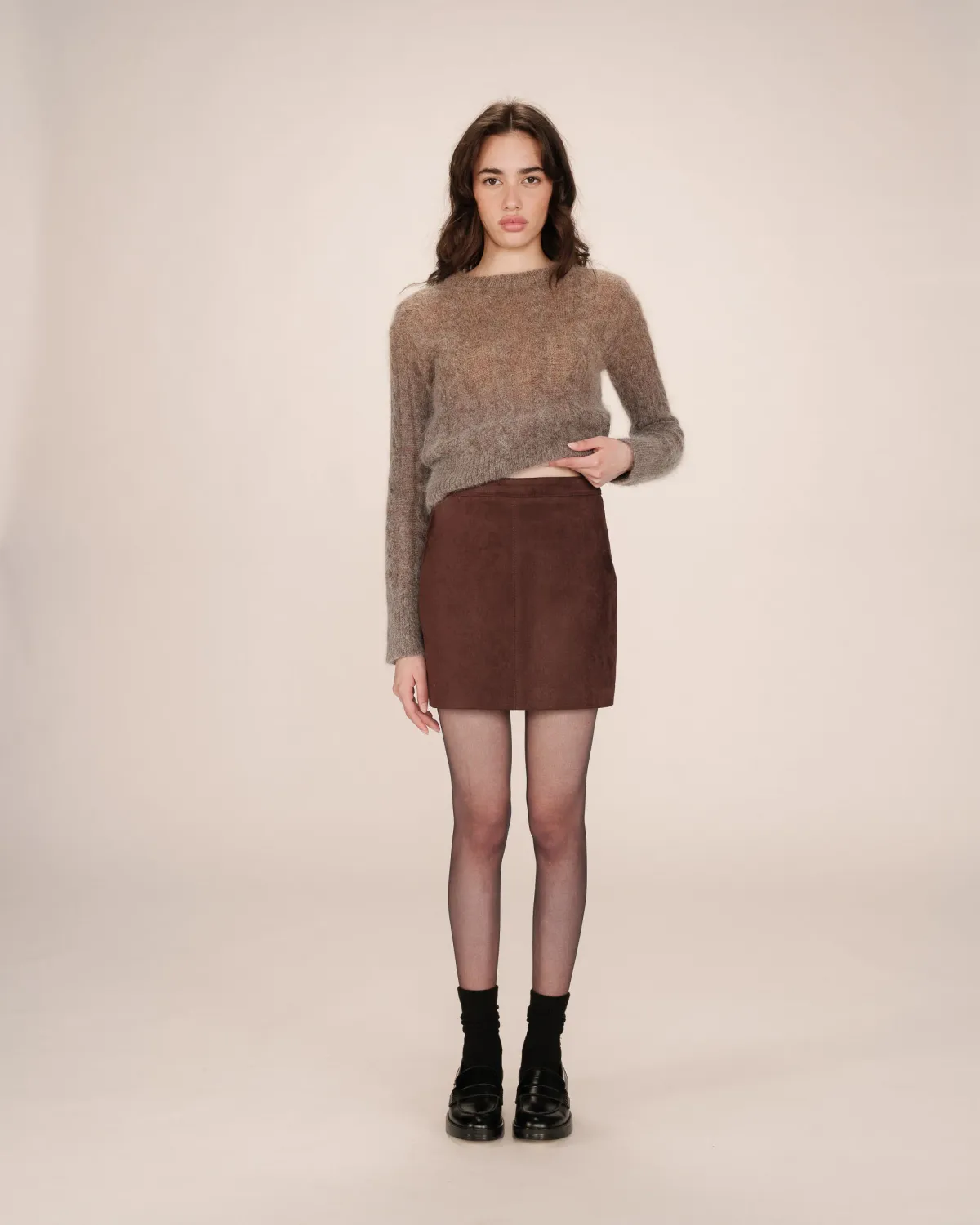 Suede mini skirt