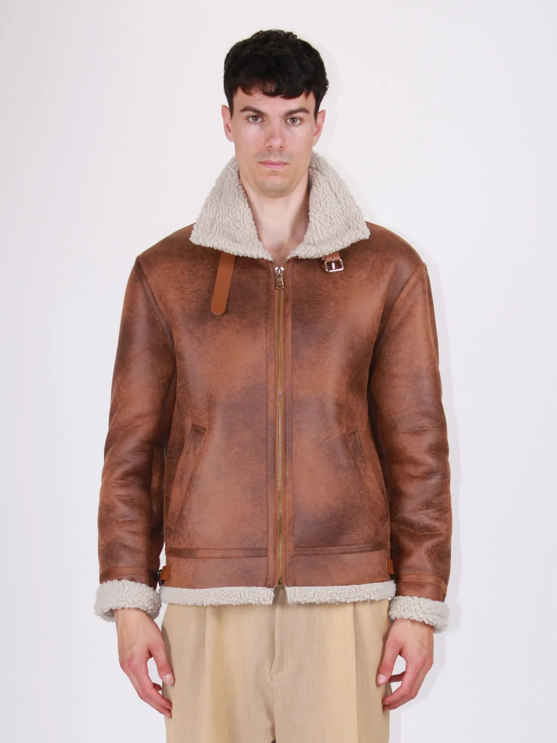Aviator-style faux sheepskin coat
