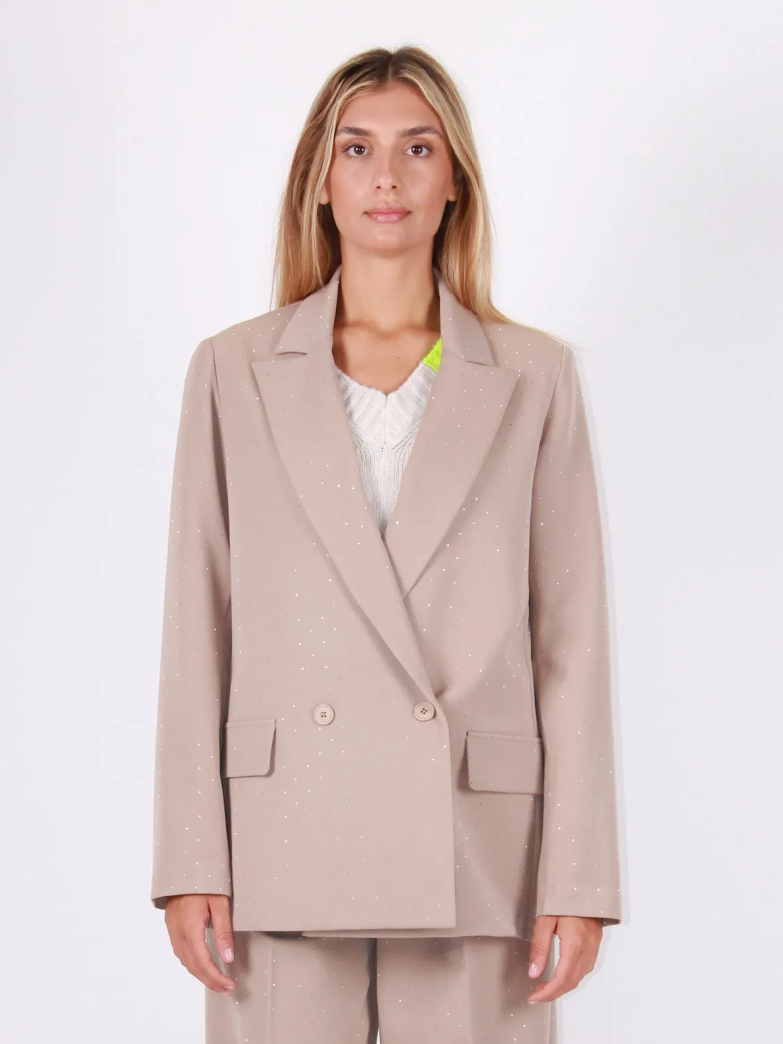 ​Double-breasted blazer with rhinestones