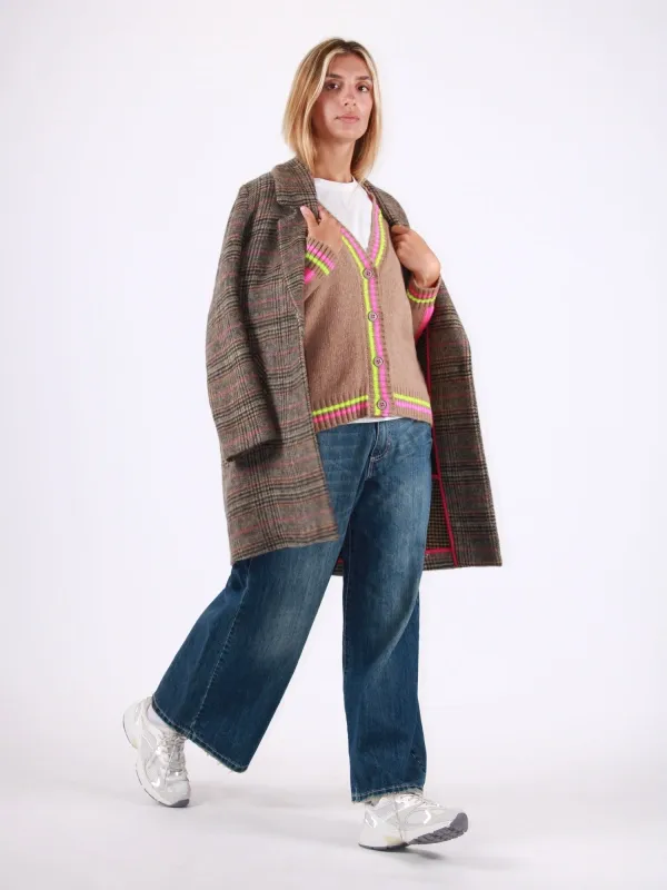 Regular multicolored checked coat