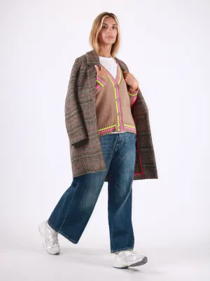 Regular multicolored checked coat