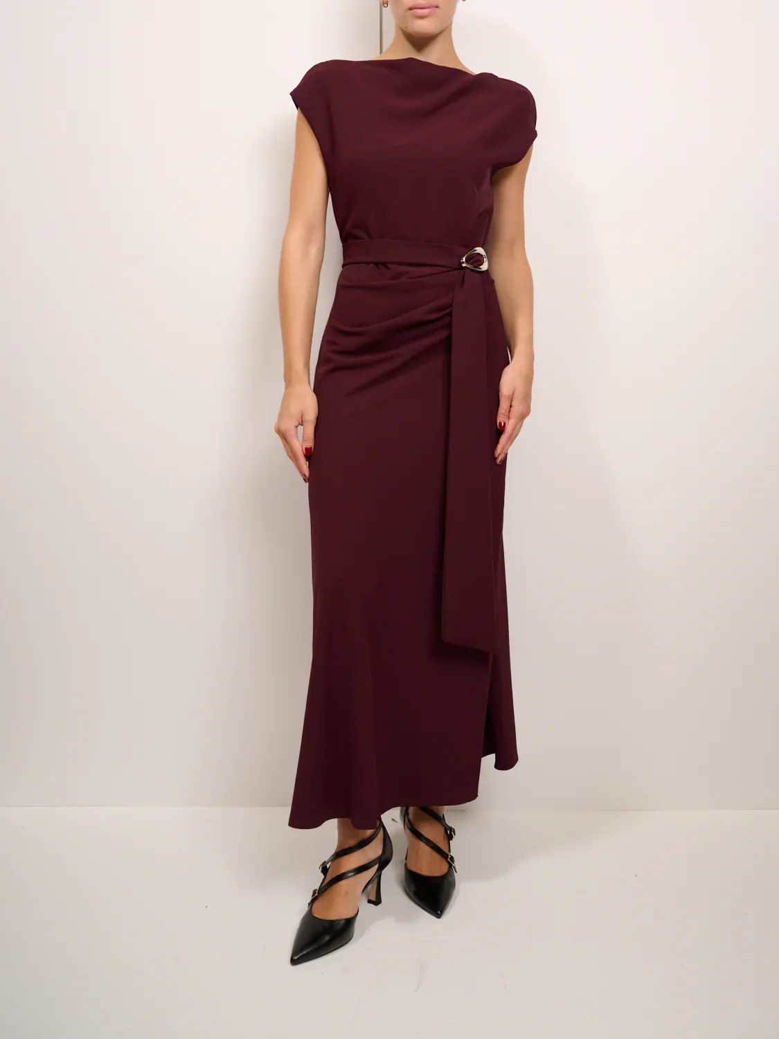 Long dress with drape, Size: XL, Color: WINE