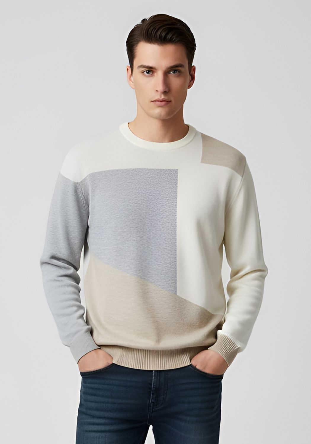 Color-block crewneck sweater