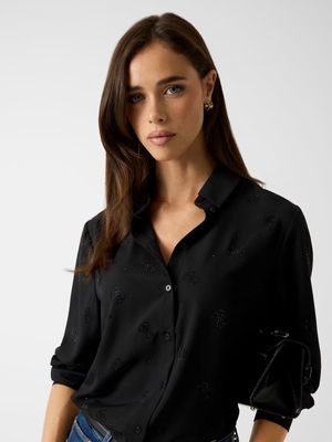 Reguar shirt with logo rhinestones