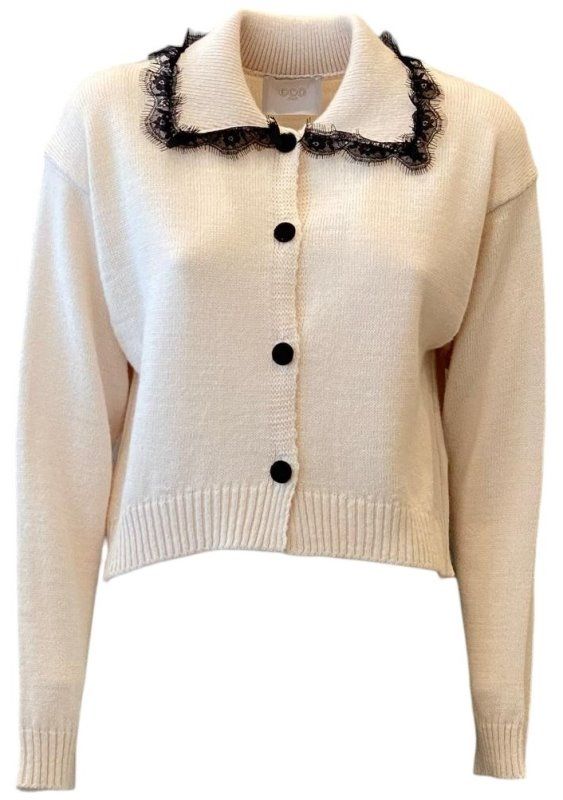 Knit jacket with lace insert