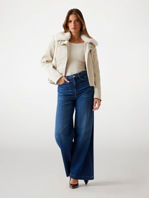 Faux leather biker jacket with fur