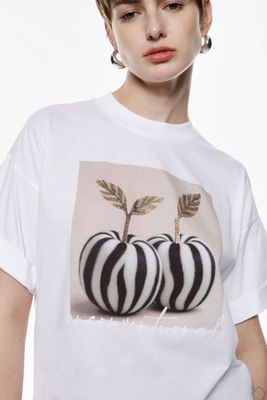 Regular T-shirt with rhinestone print