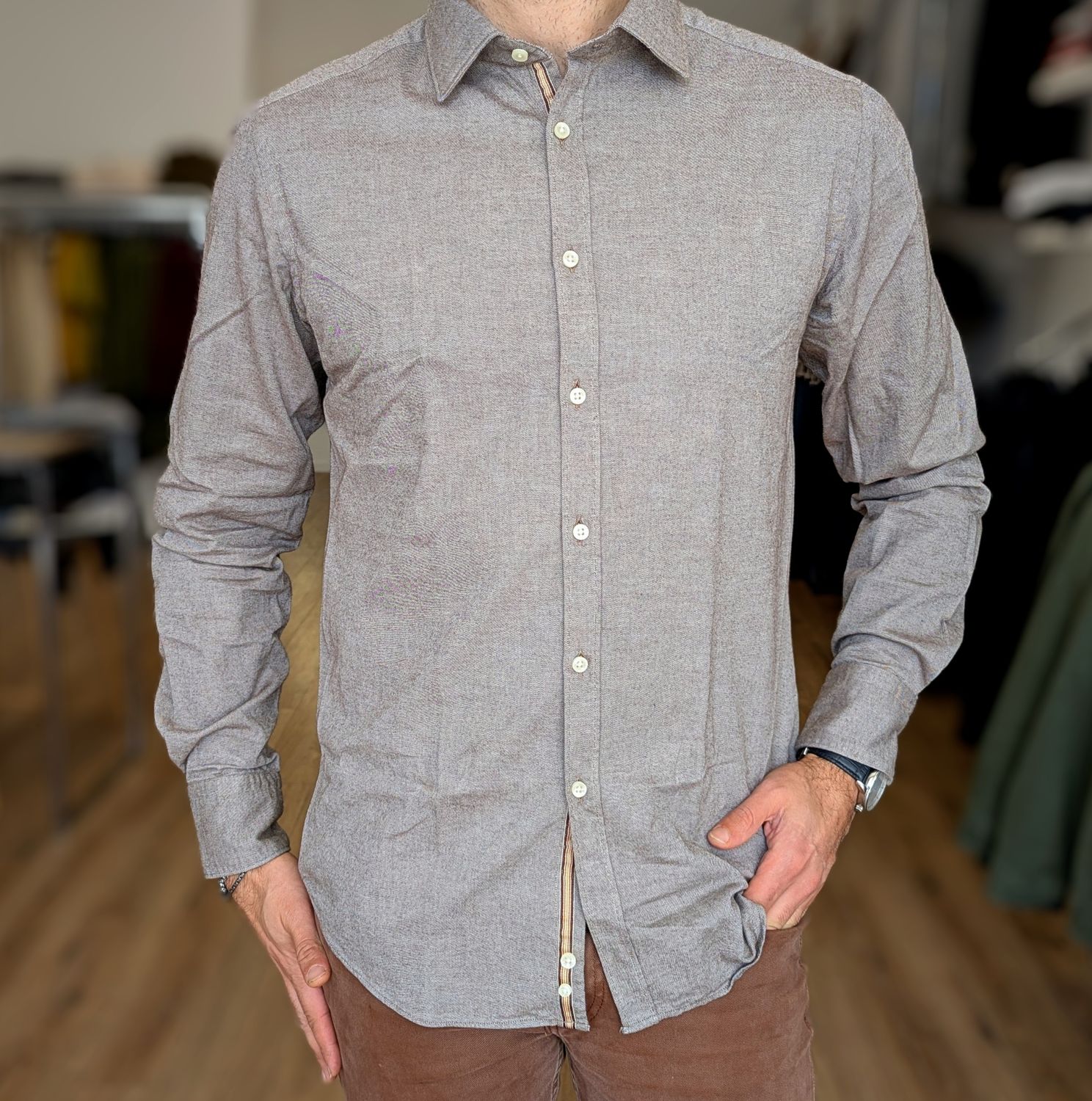 ​Regular-fit cotton flannel shirt