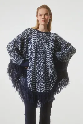 ​​Asymmetric poncho with fringes