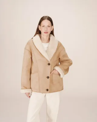 Suede faux sheepskin coat