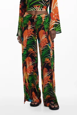 Flare pants with tropical print