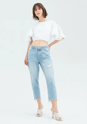 Cropped T-shirt with lace inserts