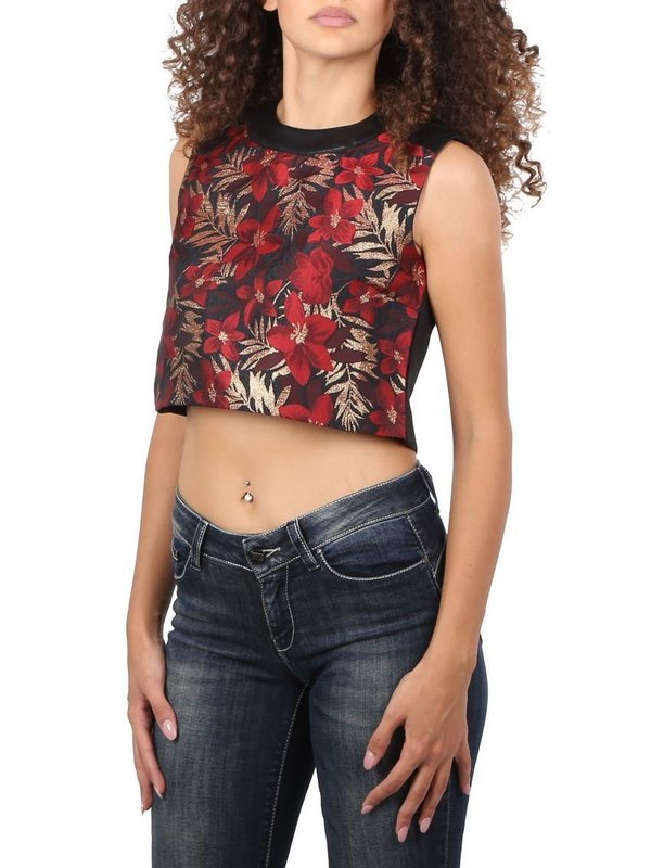 Top cropped in jacquard floreale