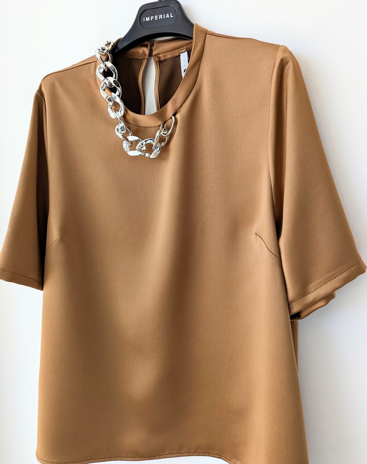 ​​Regular satin blouse​, Color: TOBACCO, Size: XL