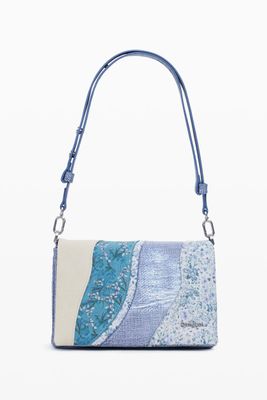 Small eco-leather bag with denim patch