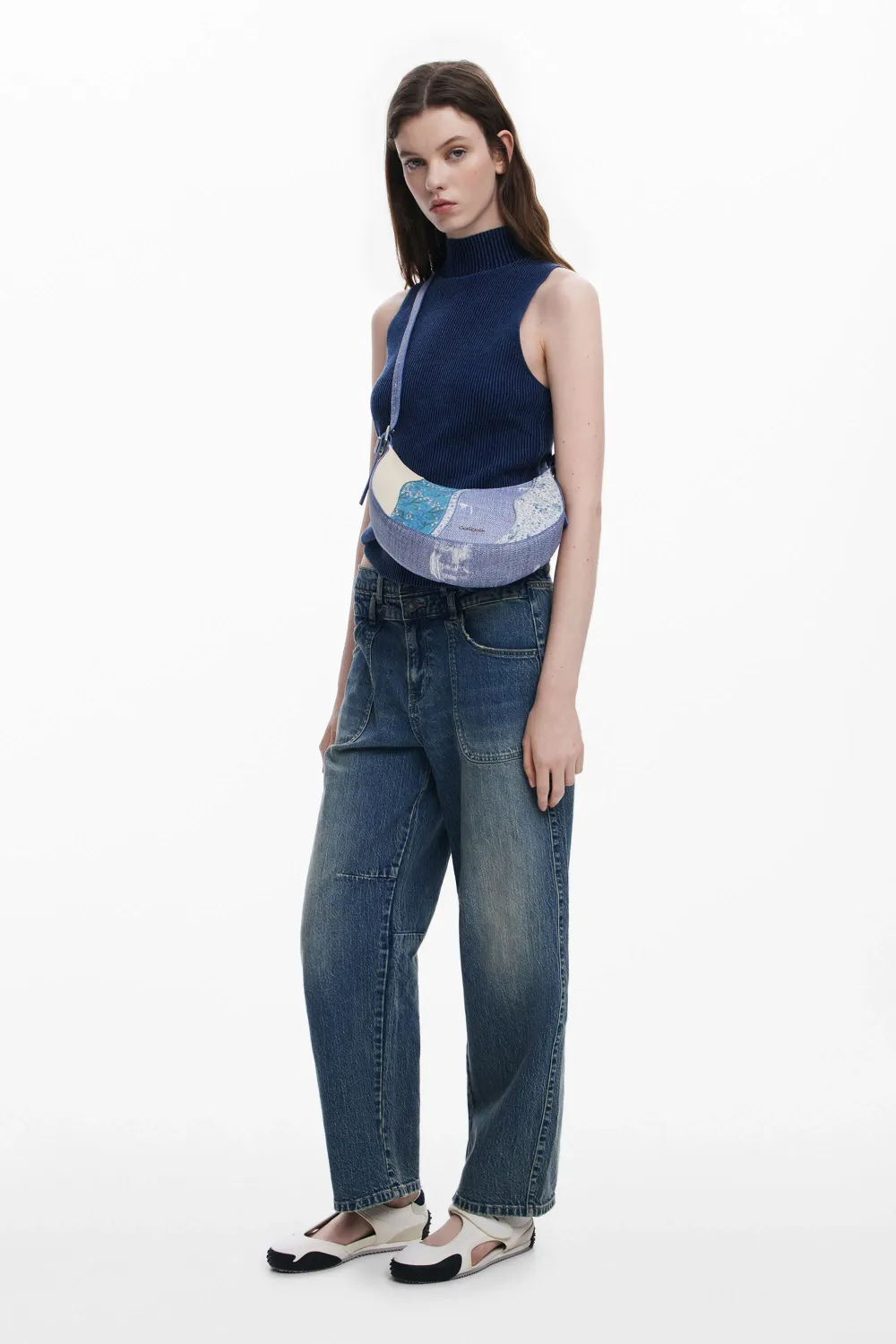 Small bag with denim effect patch