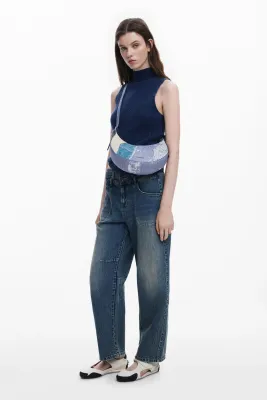 Small bag with denim effect patch