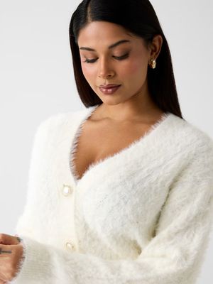 fuzzy cable knit cardigan