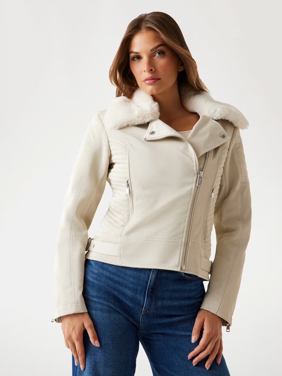 Faux leather biker jacket with fur Faux leather biker jacket with fur