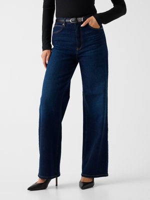 Wide-leg dark denim jeans